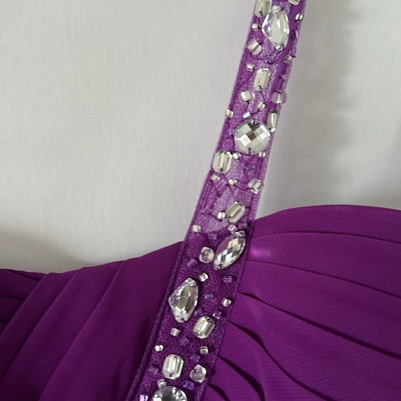 GlamourGirl full length purple one shoulder strap prom dress. - Picture 11 of 14